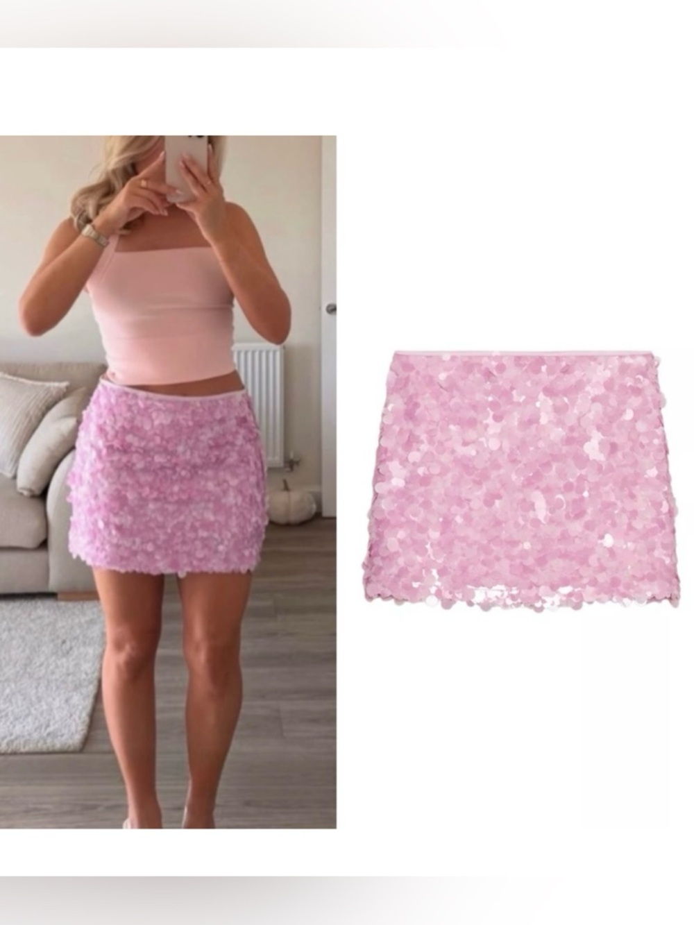 New ZARA Pink Sequin Mini Skirt